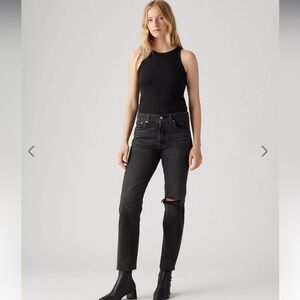 Levi's Black Straight Leg Jeans with Knee Rip
